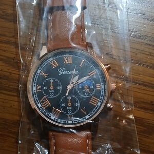 Geneva Black and Brown Chronograph Watch